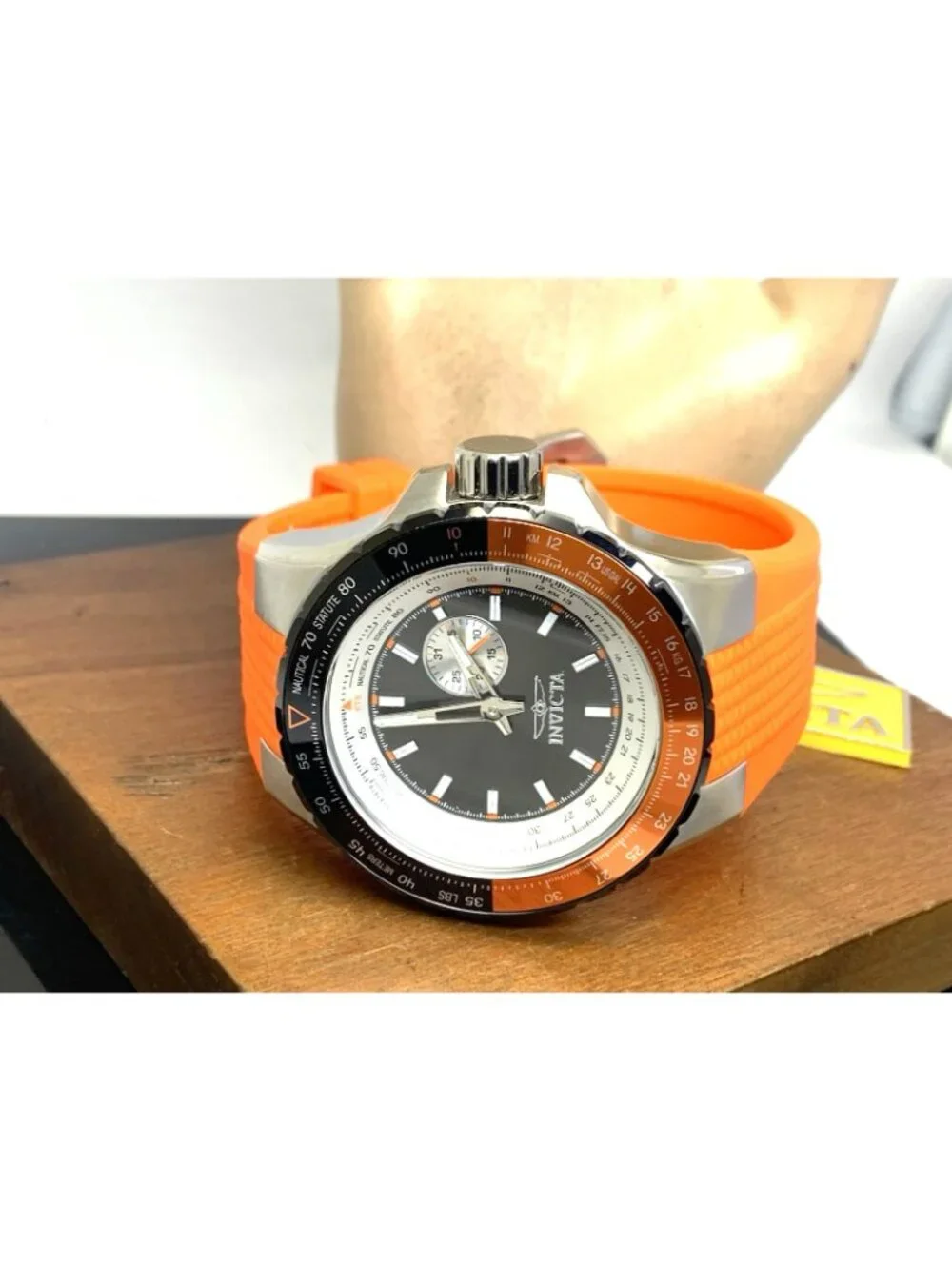 Invicta Men's Watch 49721 Aviator Quartz Black Dial Orange Rubber Strap 50mm
